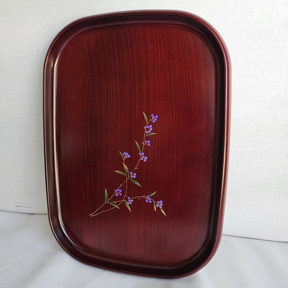 Lacquer tray with decorative purple flowers, made in Japan - Picture 3 of 7